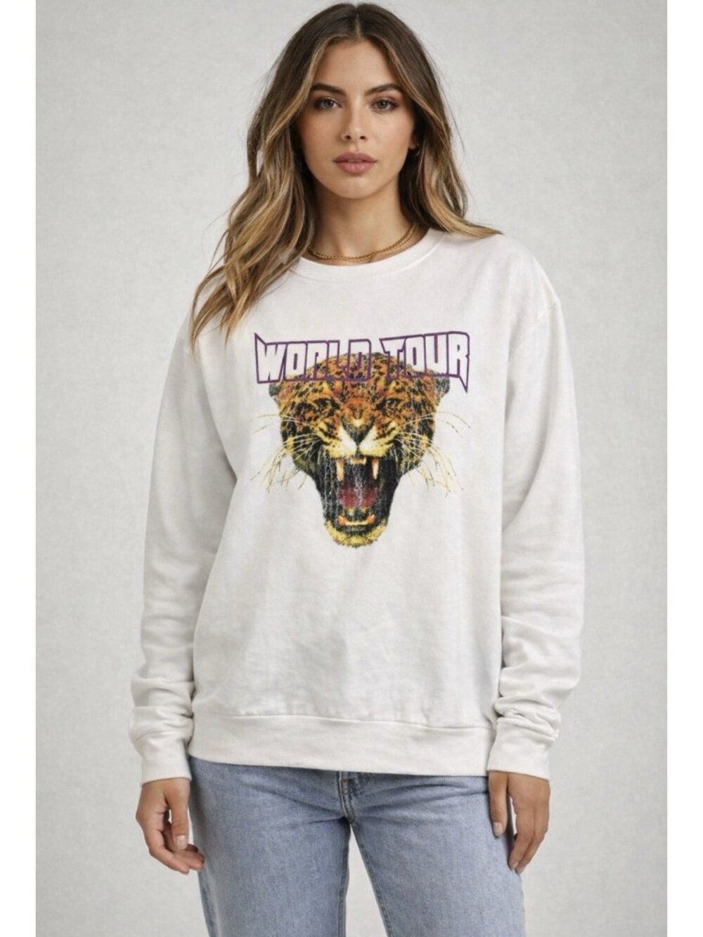 PRINCE PETER Women's Thin White French Terry Cheetah Sweatshirt Top Medium M NWT